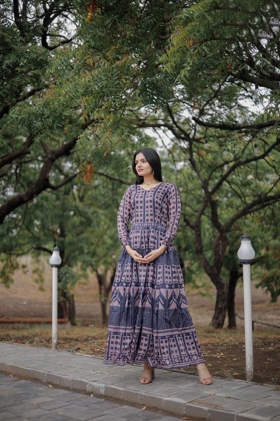 Aastha Multi Pure Chanderi with Gown fabric Heavy Digital Print