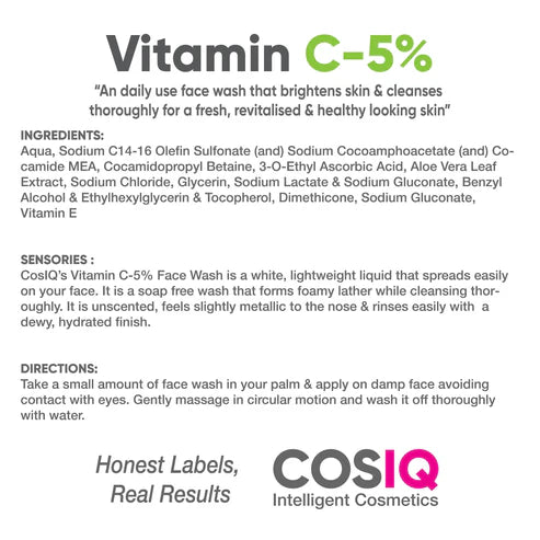 COSIQ Vitamin C-5% Brightening and Glow Face Wash