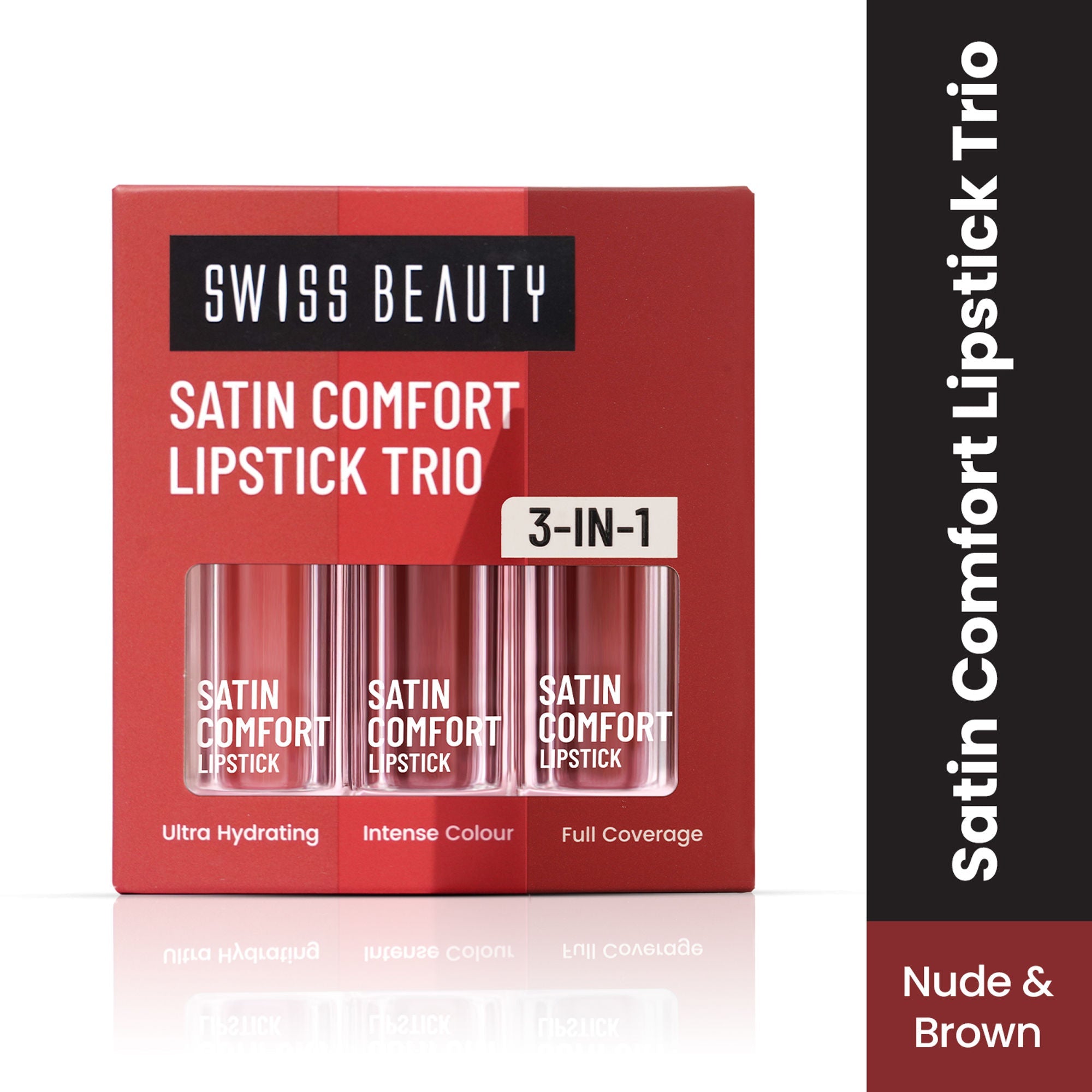 Swiss Beauty Satin Comfort Lipstick Trio 3-In-1 Combo - Nude And Brown