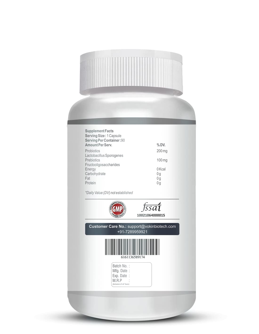 Vokin Biotech Prebiotics + Probiotics 20 Billion Cfu Supplement with Delayed-Release Capsules for Temperature Stable, Digestion and Immune Health