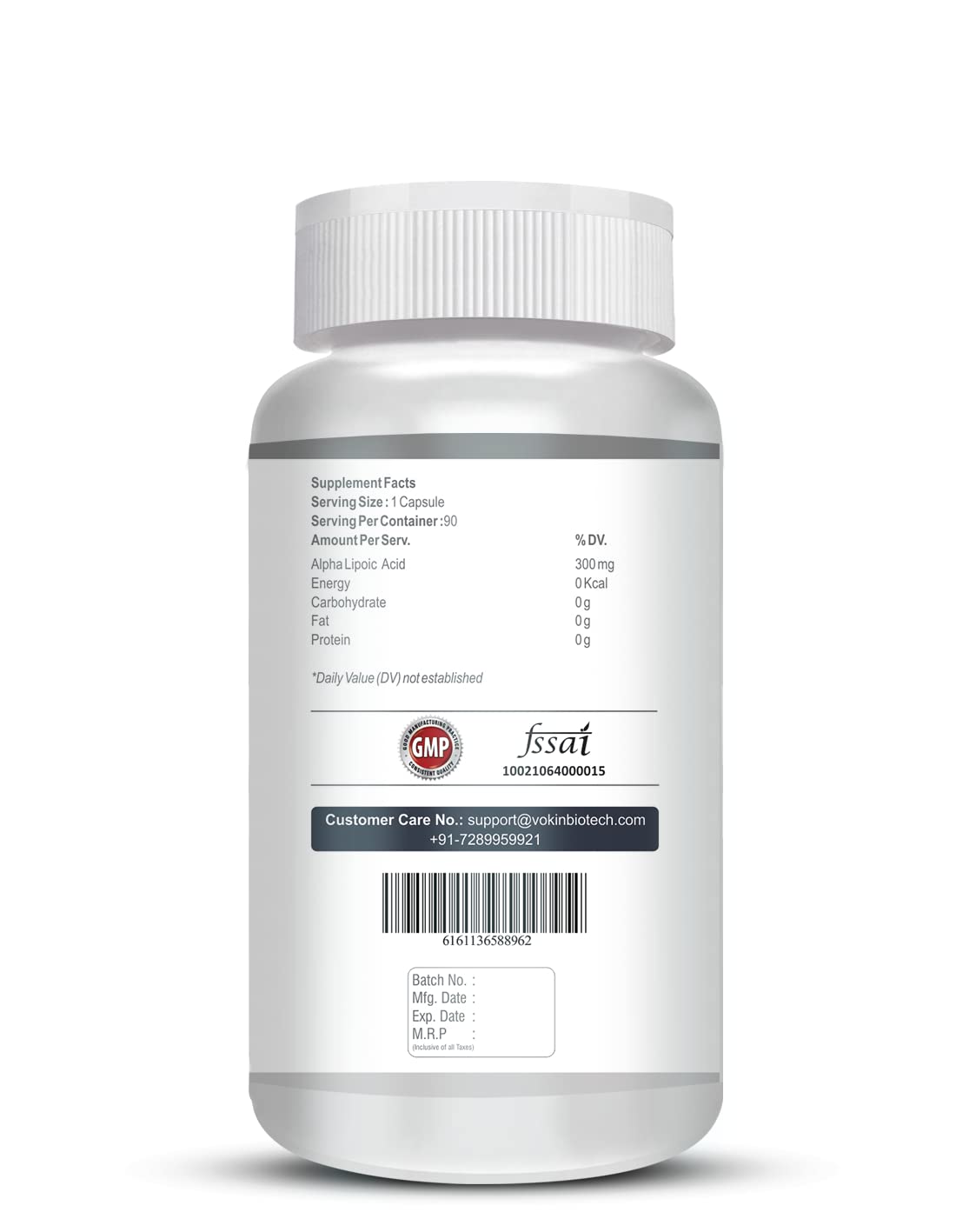 Vokin Biotech Alpha Lipoic Acid (ALA) 300 mg- Support Nerve Health & Sugar Metabolism)