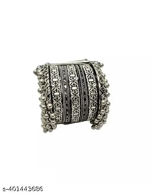 WOMEN SILVER COLOUR OXIDISED BANGLE WITH GHUNGHROO STYLE THZ 059