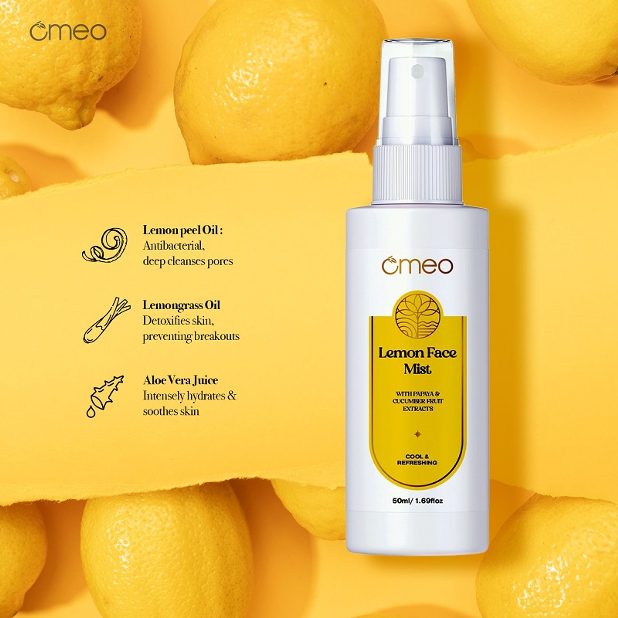 Omeo Lemon Face Mist With Papaya & Cucumber Extract - Cool & Refershing