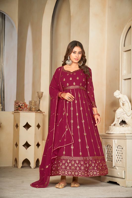 Aastha Dark pink with Net top fabric Santoon Net Bottom fabric