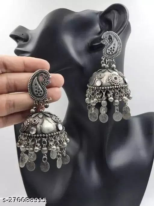 WOMENS BLACK OXIDISED EARRINGS WITH GHUNGHROO  THZ054