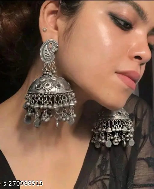 WOMENS BLACK OXIDISED EARRINGS WITH GHUNGHROO  THZ054