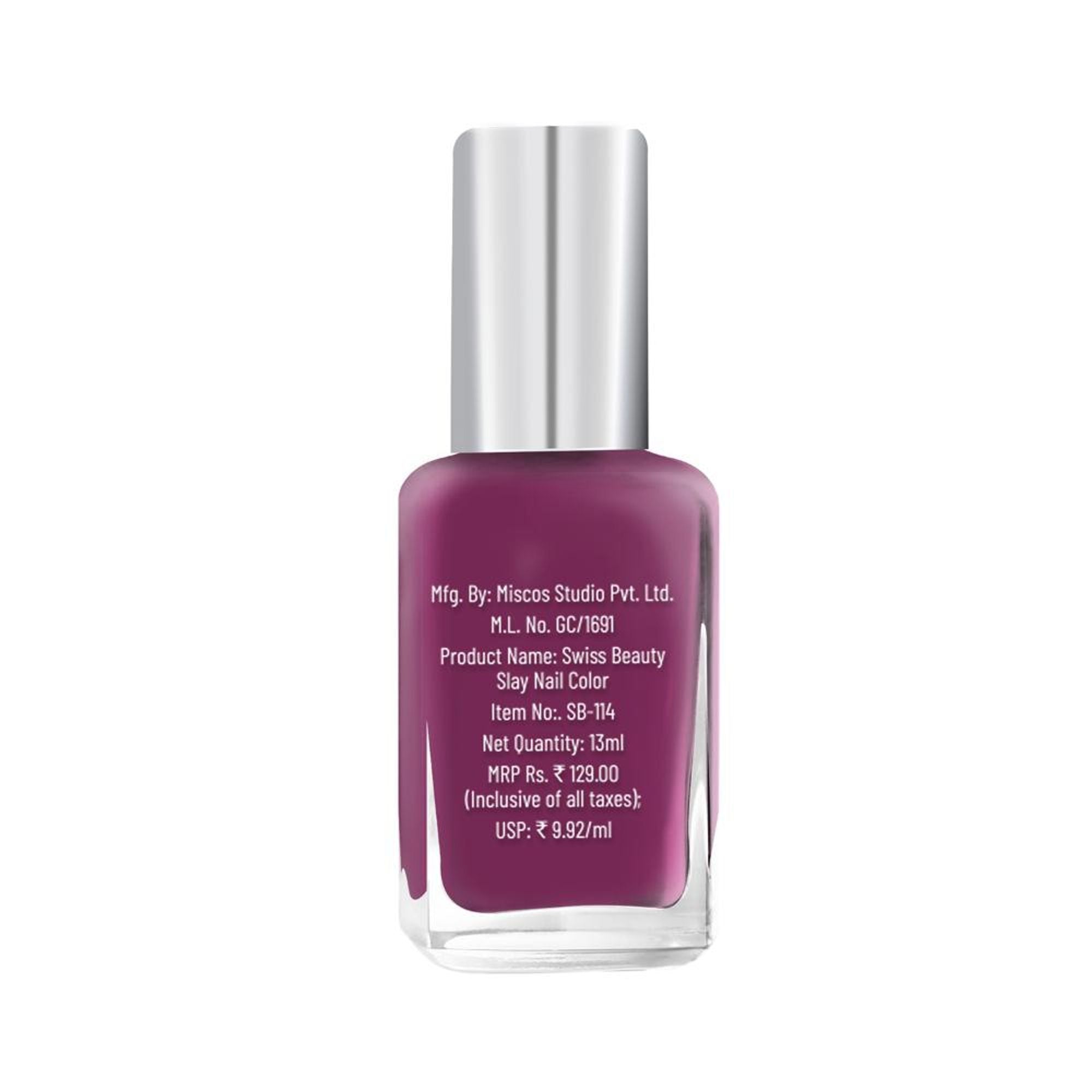 Swiss Beauty Slay Nail Color Ultra Shine Formulation - 12 Ruspberry