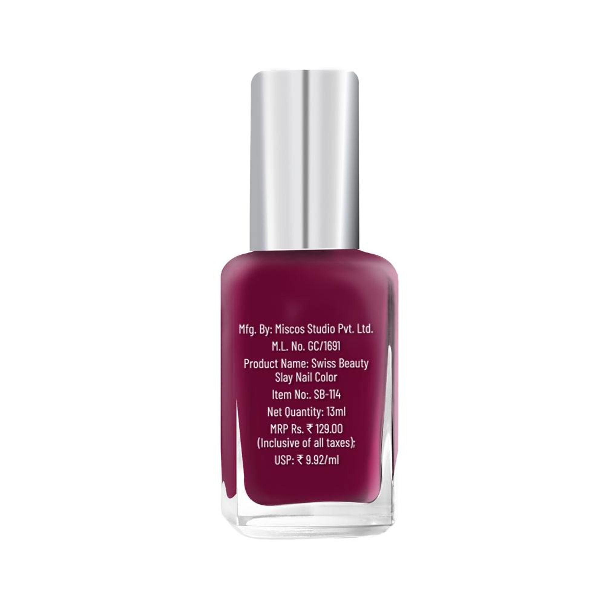 Swiss Beauty Slay Nail Color Ultra Shine Formulation - 32 Mulberry Maroon