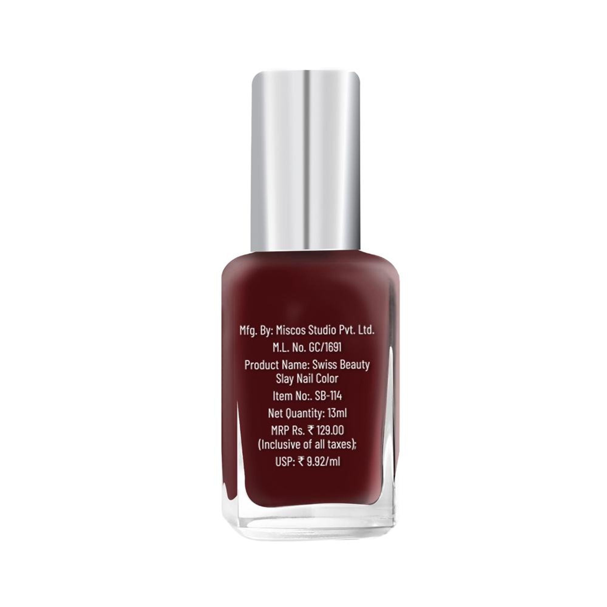 Swiss Beauty Slay Nail Color Ultra Shine Formulation - 34 Maroon Bloom