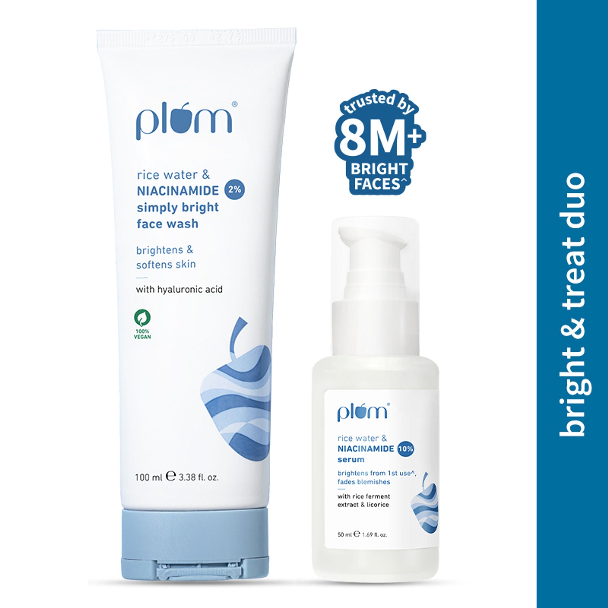 Plum Niacinamide Facewash and Face Serum Combo for Brightening Skin Fades Blemishes & Hydrates