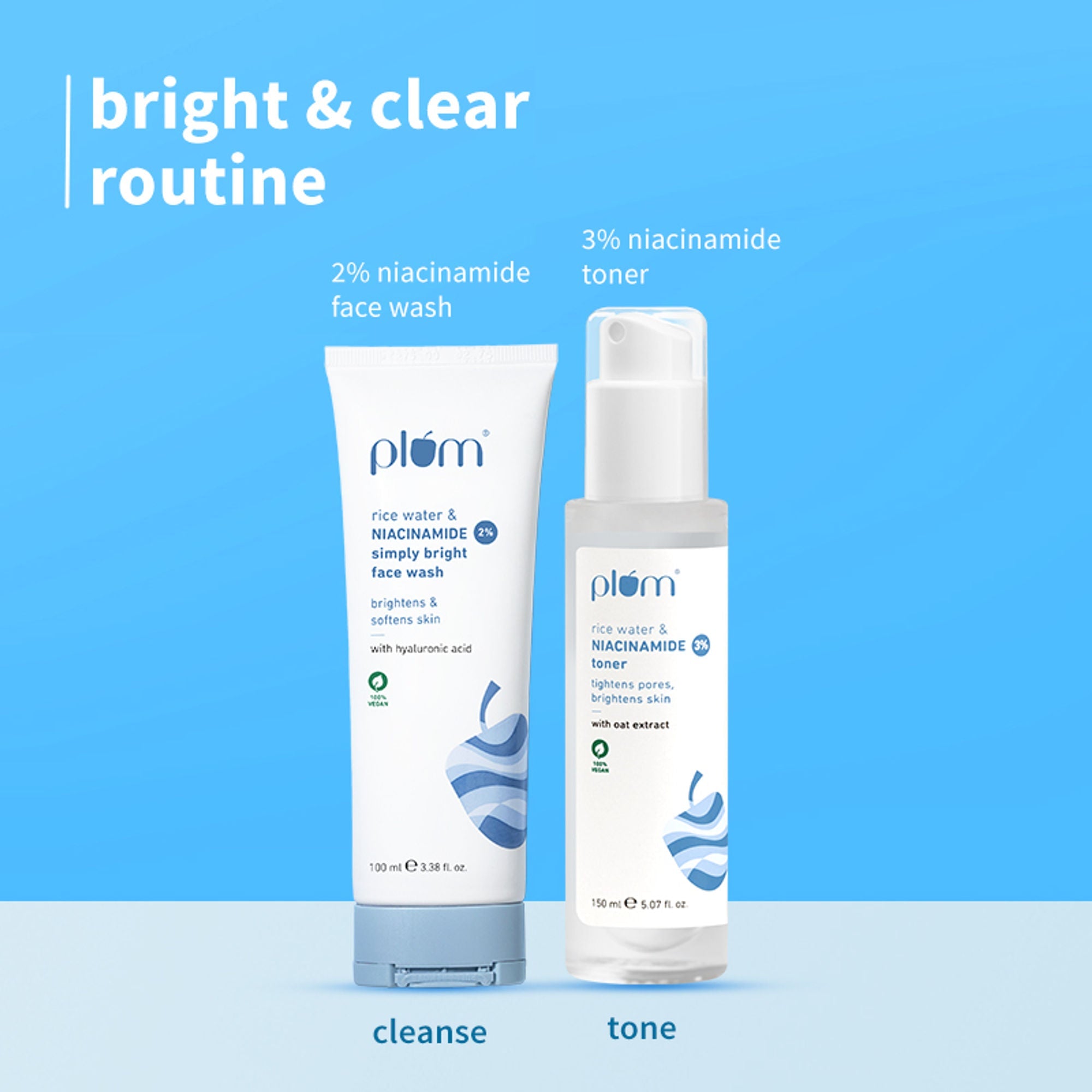 Plum Bestselling Niacinamide Facewash And Toner Combo Tightens Pore, Brightens Skin, Fades Blemishes