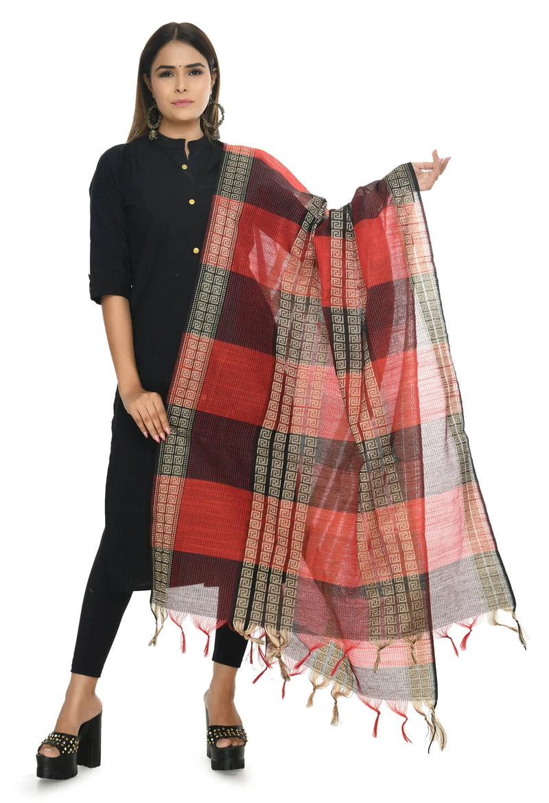 Mominos Fashion Moeza Handloom Cotton Red Tone Dupatta