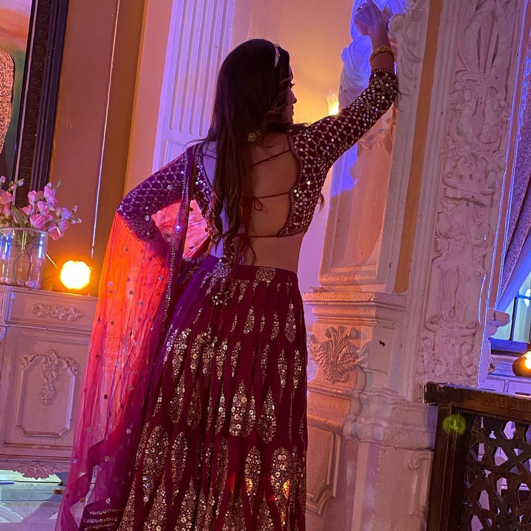 Aastha fashion off magenta Lehenga Choli with faux georgette blouse fabric