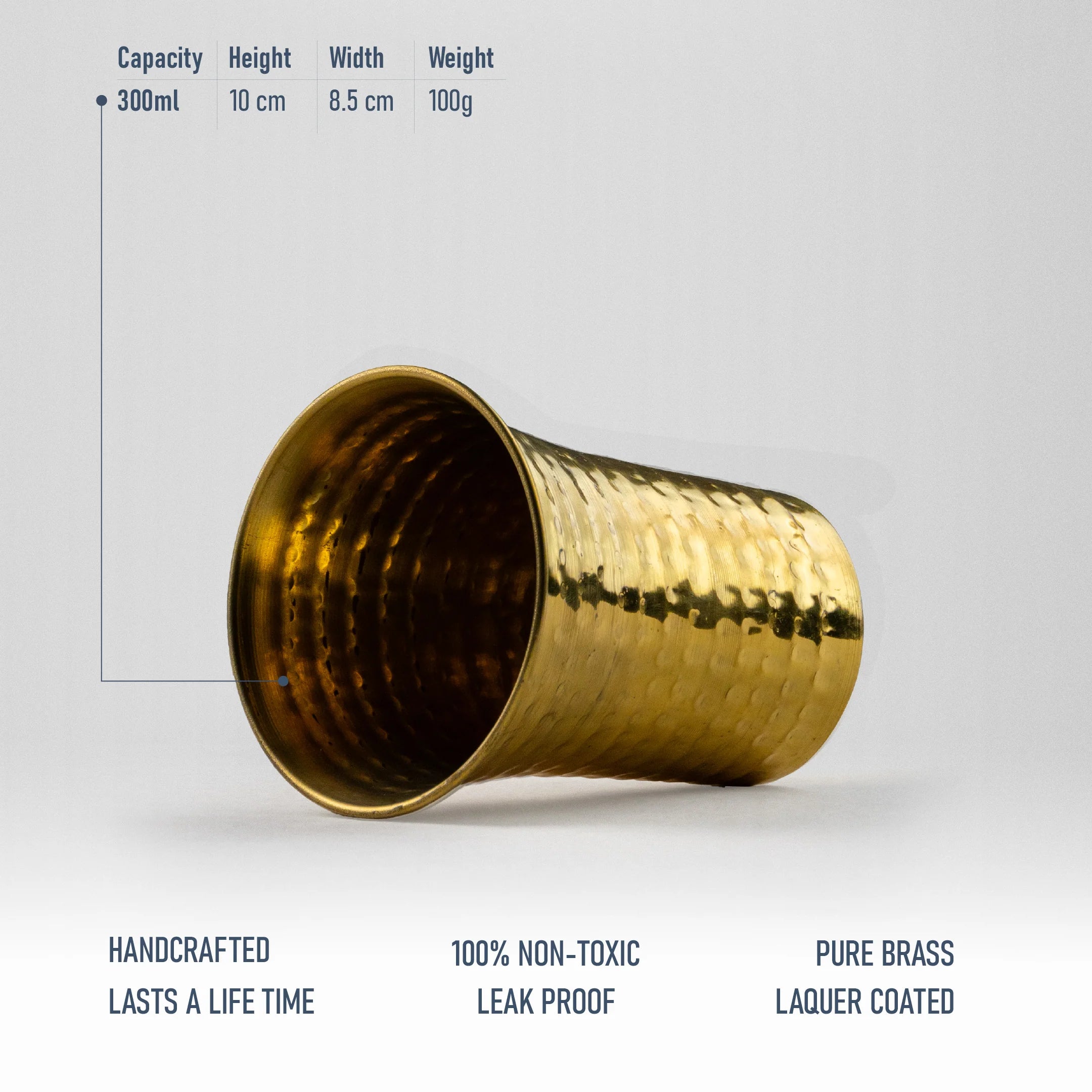 Health Smith Pure Brass Waterfall Glass with Hammered Finish