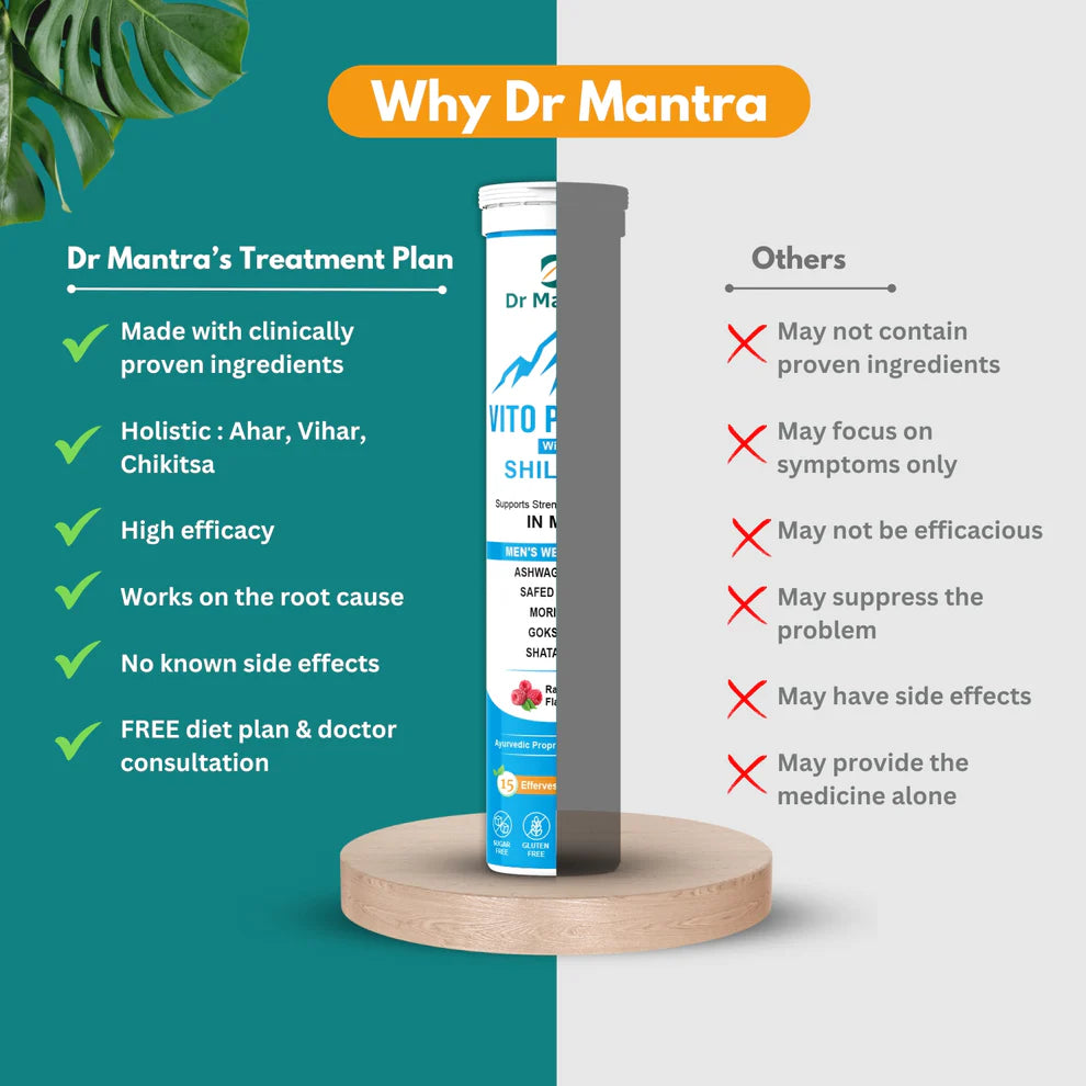 Dr Mantra Vito Pro ET Effervescent Tablets with Shilajit for Men's Health & Wellness| 15 Tablets
