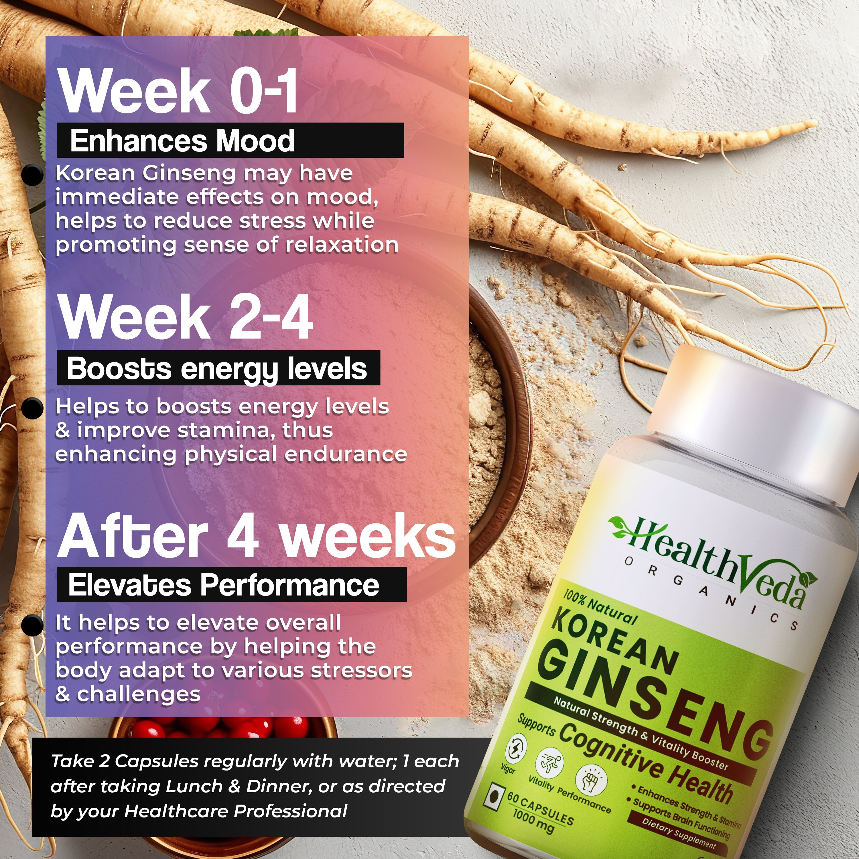 Health Veda Organics Plant Based Korean Red Ginseng Capsules