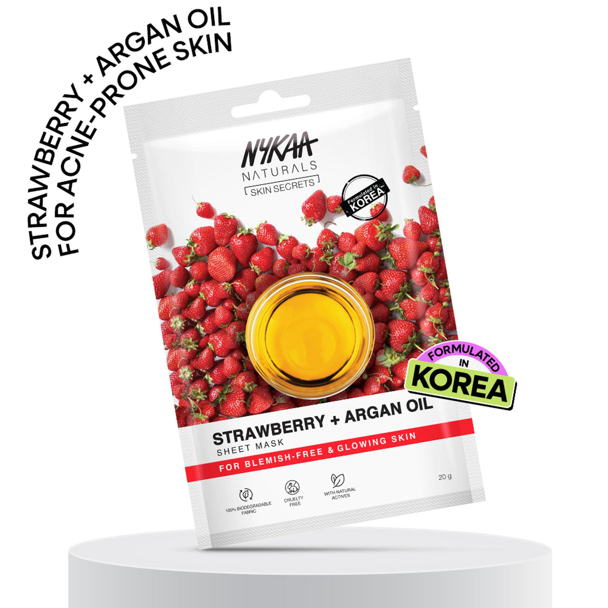 Nykaa Green Tea + Aloe Vera Sheet Mask For Hydrated Skin - Formulated in Korea - For All Skin Types - Strawberry + Argan Oil