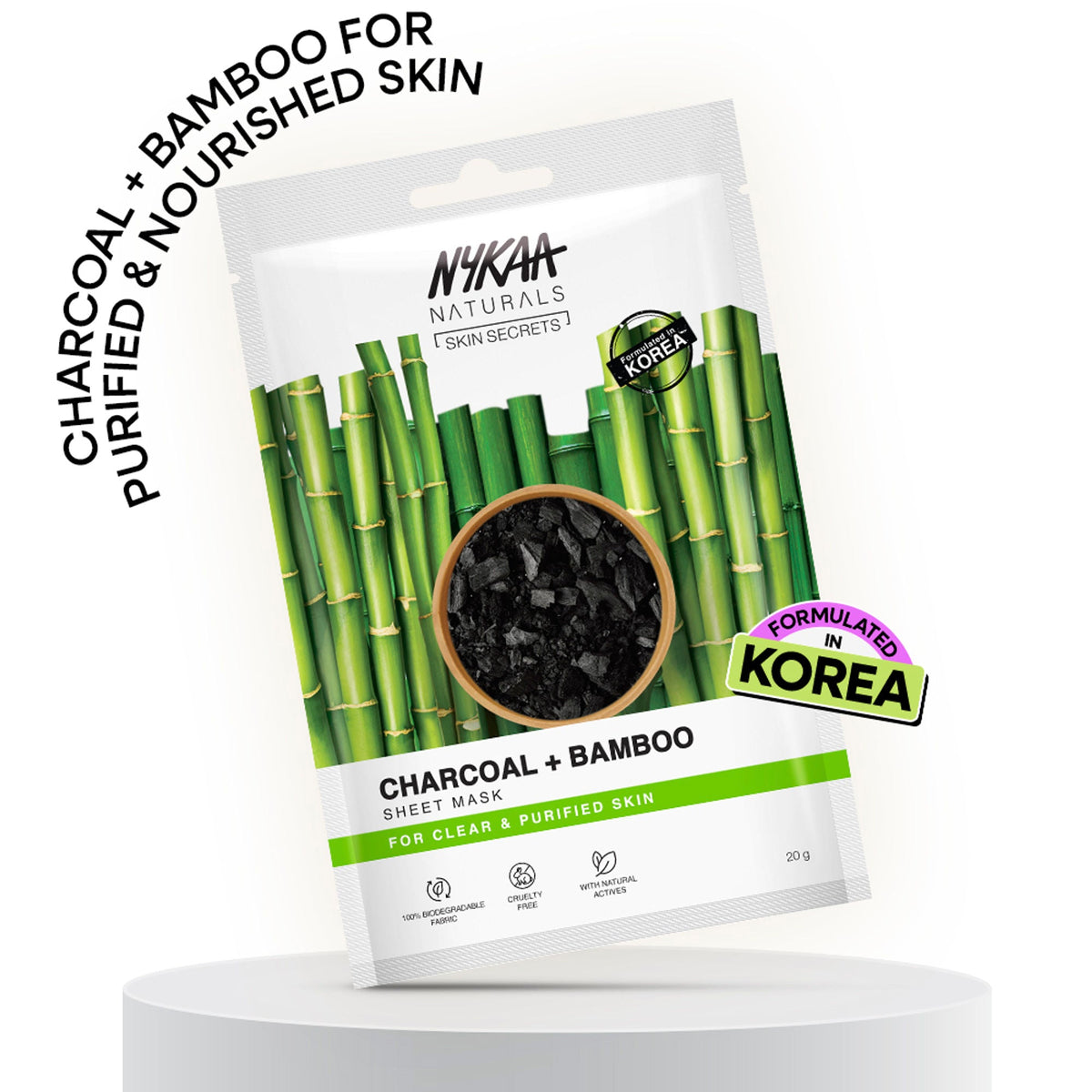 Nykaa Green Tea + Aloe Vera Sheet Mask For Hydrated Skin - Formulated in Korea - For All Skin Types - Charcoal + Bamboo