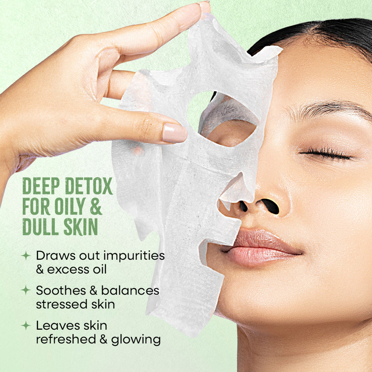 Nykaa Green Tea + Aloe Vera Sheet Mask For Hydrated Skin - Formulated in Korea - For All Skin Types - Charcoal + Bamboo