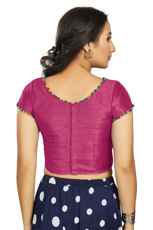 Aastha fashion Pink Art Slik Boat Neck Blouse Work Plain