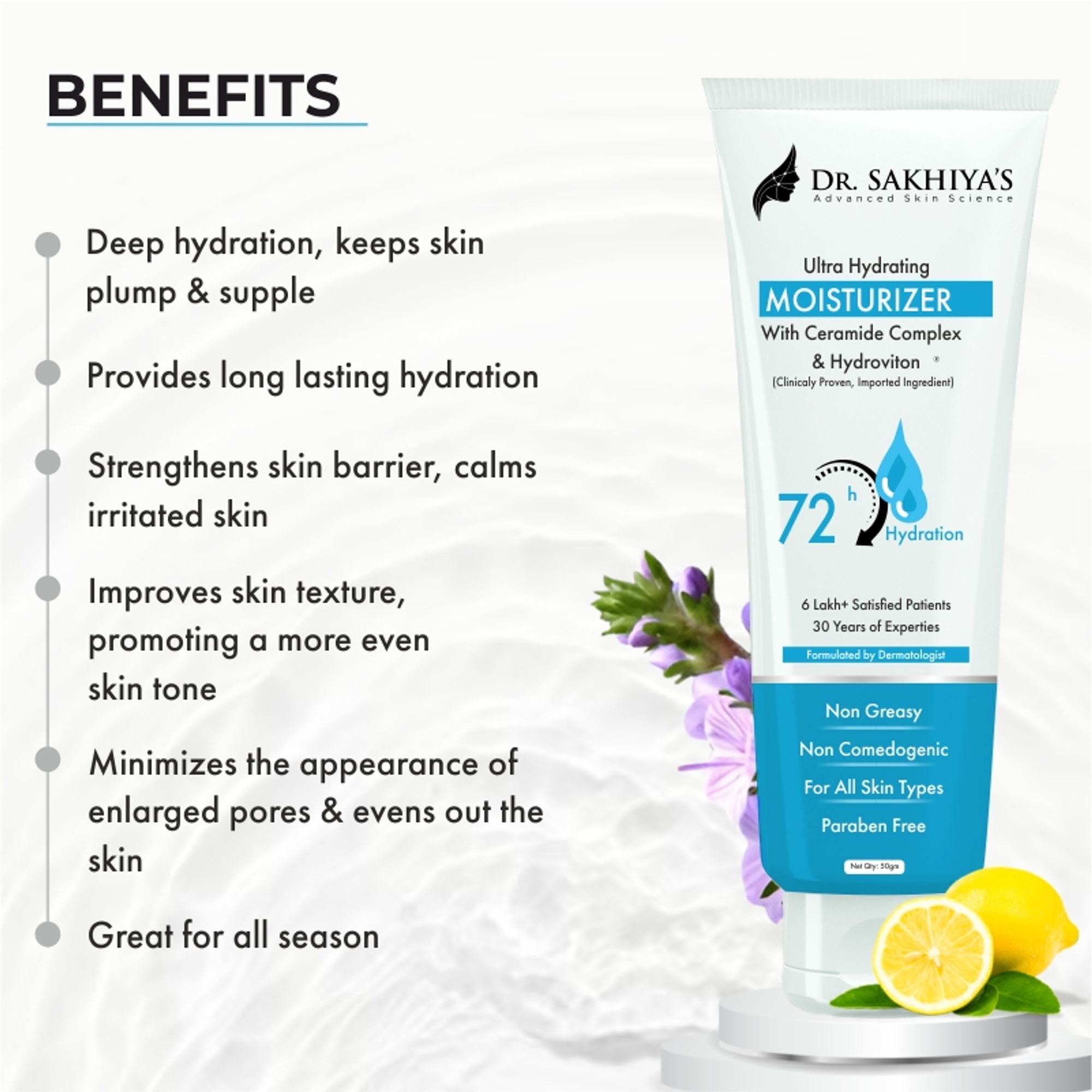 Dr.Sakhiya Ultra Hydrating Face Moisturizer Lightweight Daily Hydration for All Skin Types