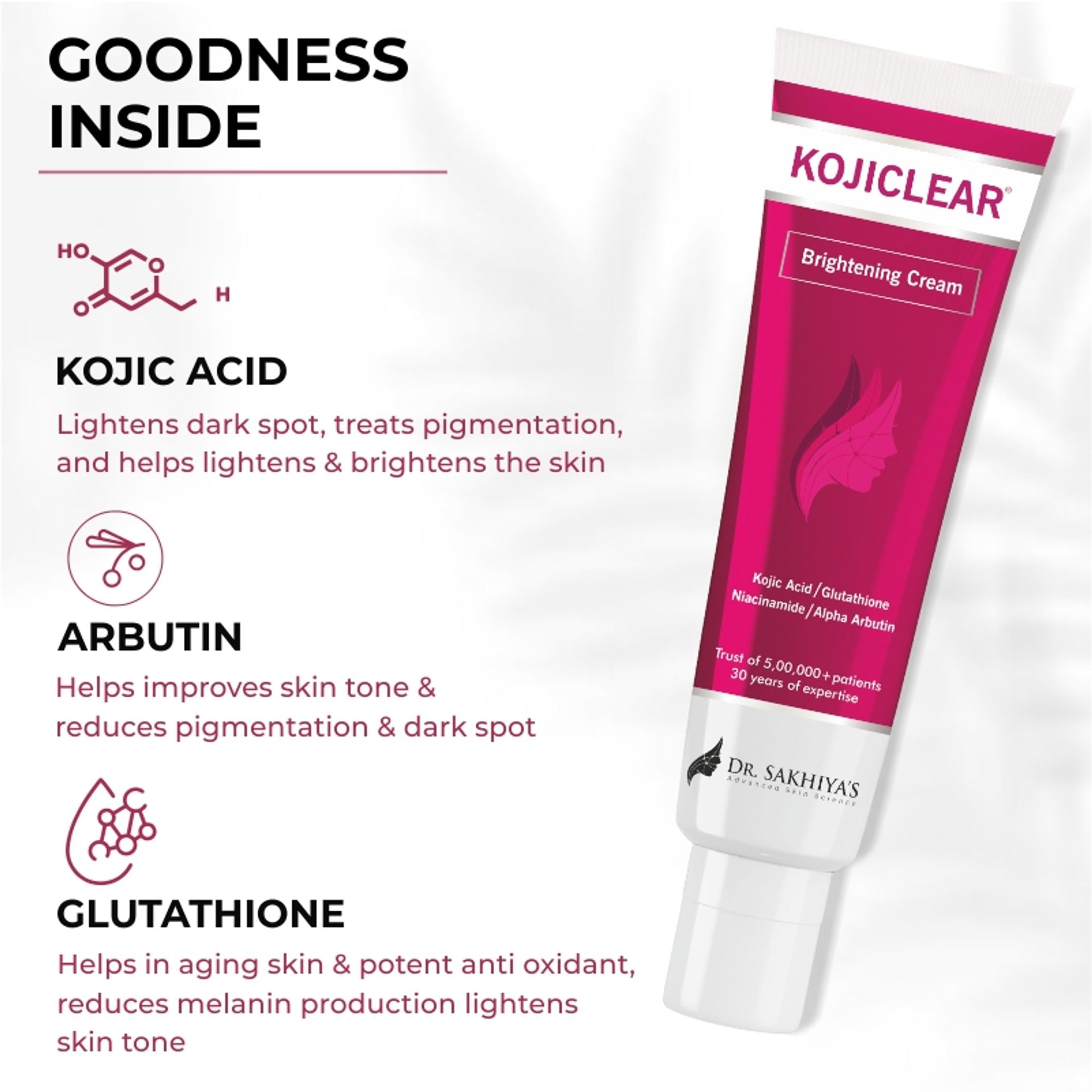 Dr.Sakhiya Kojiclear Whitening Brightening Tan Removal Face Cream with Kojic Acid Glutathione