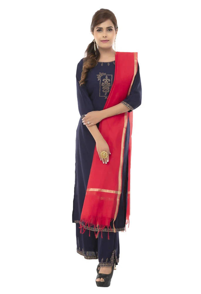 Mominos Fashion Red Banarsi Piping Dupatta