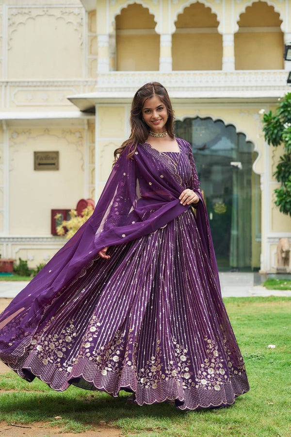 Aastha fashion Purple Heavy Fox Georgette lehanga blouse embroidery sequence Work