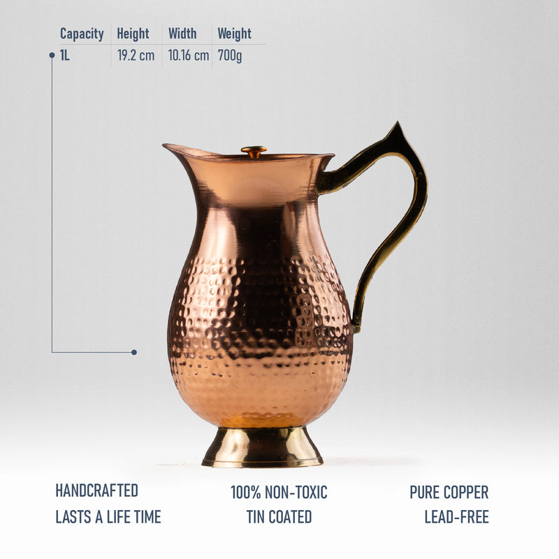 Health Smith Pure Copper Jug for Water with Lid & Handle
