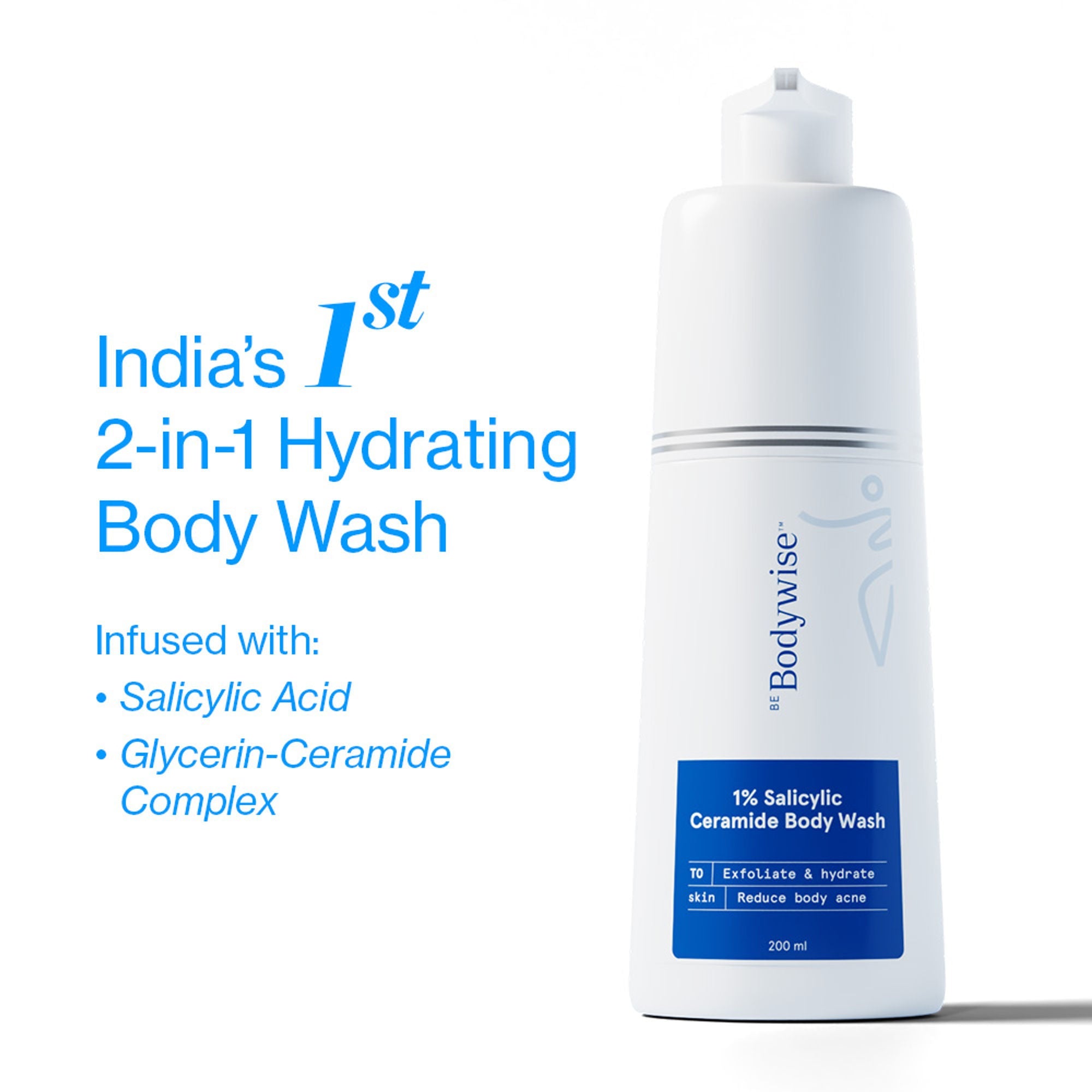 BeBodywise 1% Salicylic Ceramide Body Wash - Dual Pump 2in1 Body Wash - For Body Acne and Dry Skin