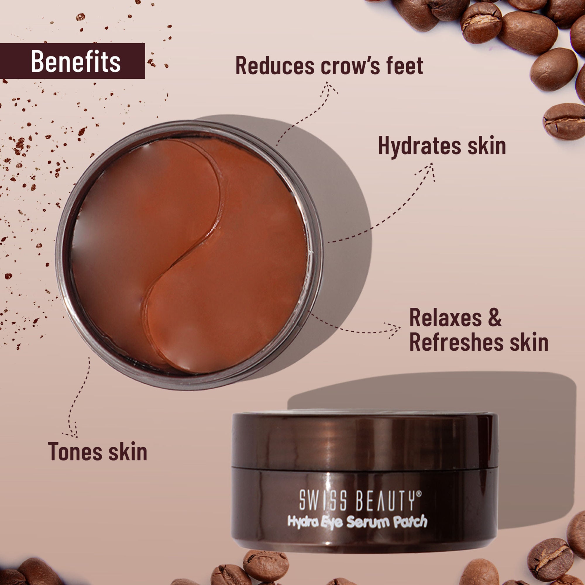 Swiss Beauty Hydra Eye Serum Patches For Dark Circles And Puffiness , Hydrate Skin - Coffee