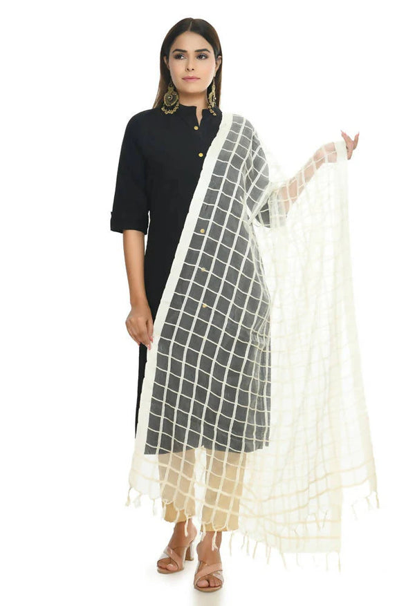 Mominos Fashion Off White Cotton Square Dupatta