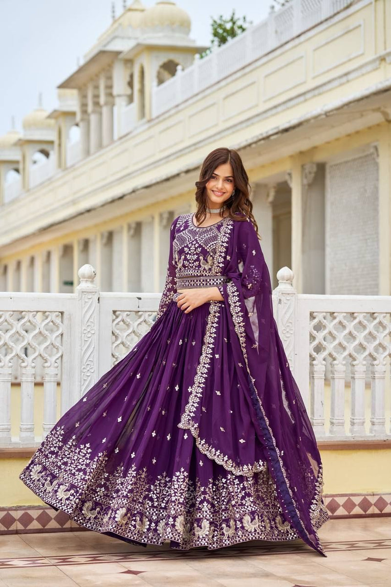 Aastha fashion purple Heavy Fox Georgette lehanga blouse Embroidery 7mm Sequence Work with Belt