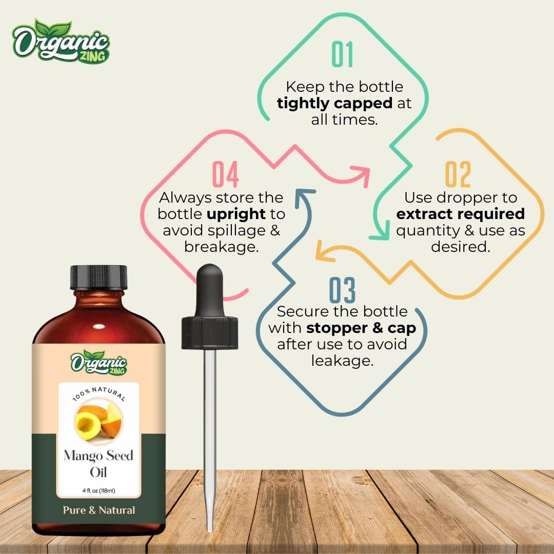 Organic Zing Mango Seed (Mangifera Indica) Oil | Pure & Natural Carrier Oil for Skincare, Hair Care & Massage