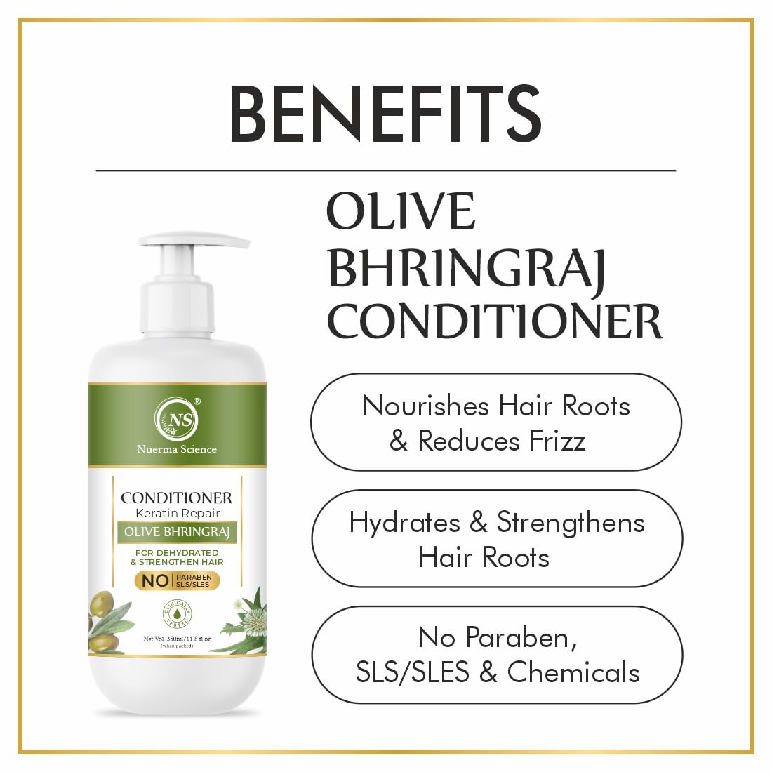 Nuerma Science Keratin Repair Olive Bhringraj Hair Conditioner for Dehydrated & Strengthen Hair