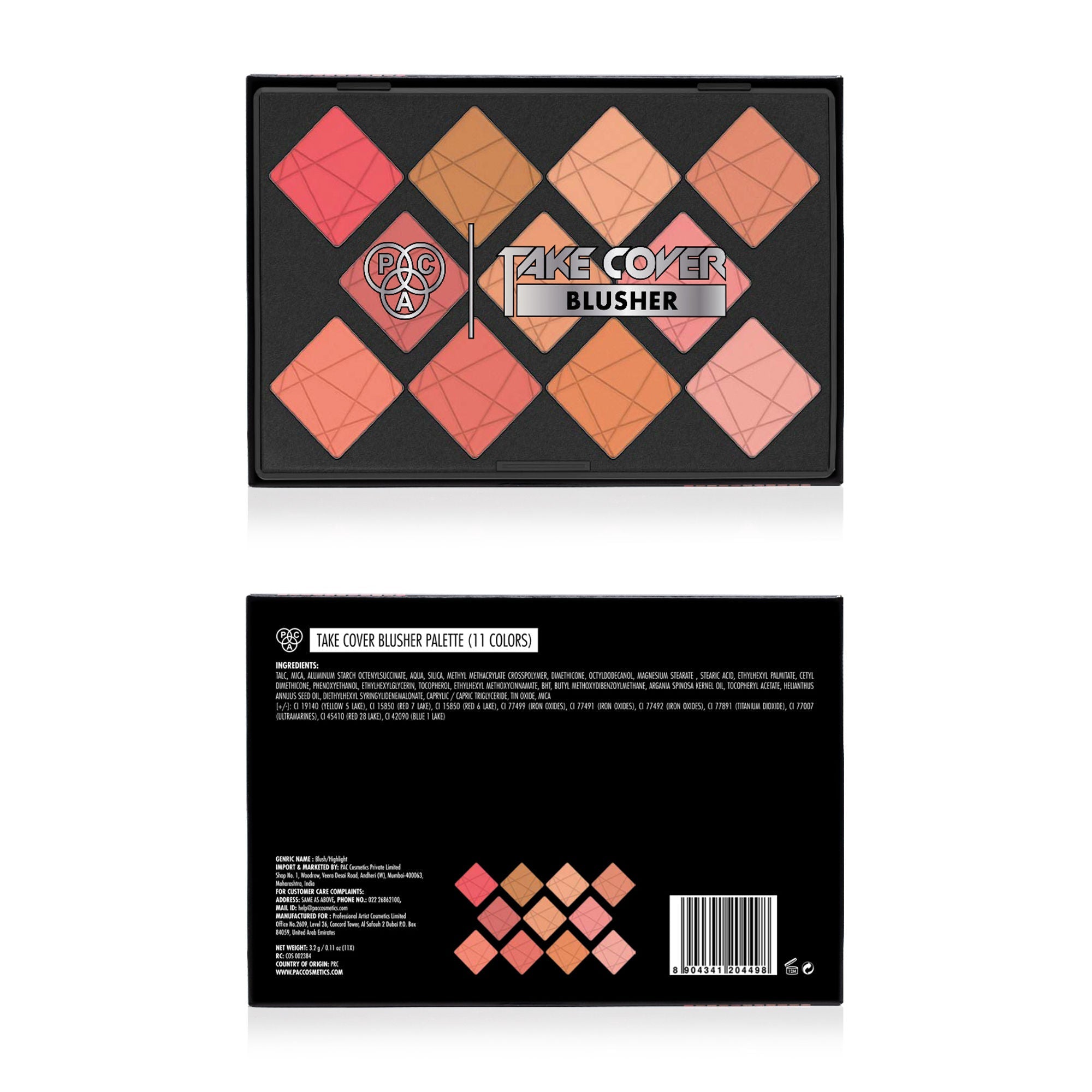 PAC Studio Take Cover Blusher X11 - Micro Fine Pigments, Blends Effortlessly, 8 Matte & 3 Shimmer Shades