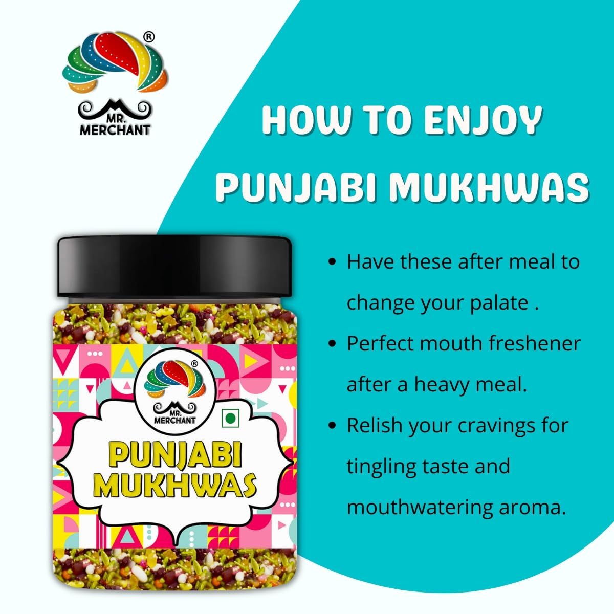 Mr. Merchant Punjabi Mukhwas, Traditional Mouth Freshener Mukhwas Mix (Pack of 1 (300g Jar Pack))