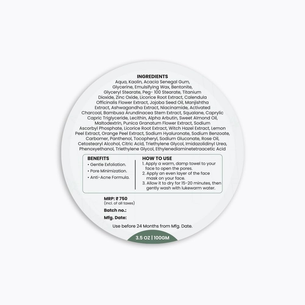 WildOak De Tan & Anti Acne Face Mask | With 7x Power of Niacinamide, Bamboo Charcoal, Ashwagandha, Calendula, Manjistha & Licorice | Hyperpigmentation & Wrinkles | Blackheads | Face Pack | 100gm