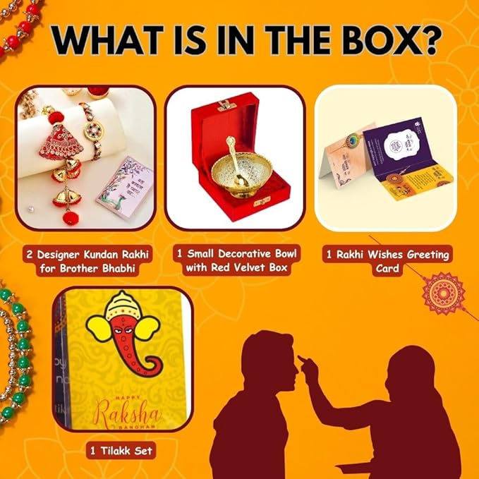 Collectible India Rakhi Gift Combo For Brother and Bhabhi, Premium Silver Plated Bowl Gift Rakhi Gift Set, Rakhi Set Lumba Rakhi for Brother Gift Combo For Bro Men Women