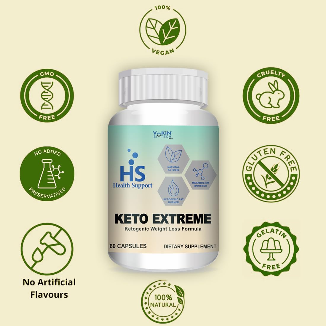 Vokin Biotech Keto Extreme Ketogenic Weight Loss Formula with Garcinia Cambogia Extract Fat Burner | Metabolism Booster
