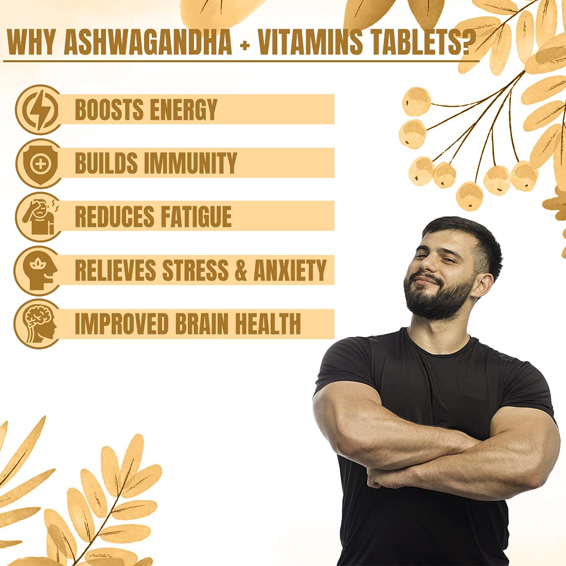 DR. MOREPEN Ashwagandha & Vitamins Tablet |Helps Release Stress | Rejuvenates Mind and Body | General Wellness | Black Pepper Extract with Folic Acid, Energy & Immunity Booster - 60 Veg Tablets