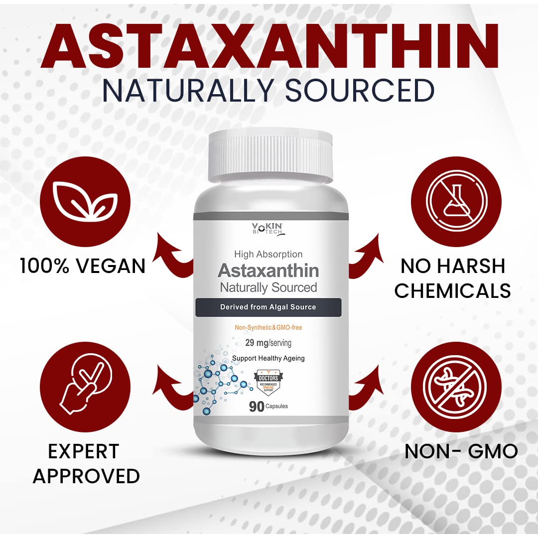 Vokin Biotech Astaxanthin 29mg - Naturally Sourced from Algae - Non-Synthetic - Best or Healthy Ageing