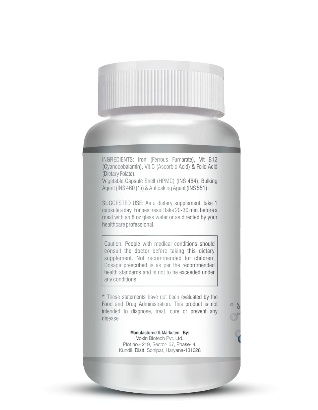 Vokin Biotech Iron Supplement for Women -100% Chelated - With Vitamin B12, Folic Acid & Vitamin C for High Absorption
