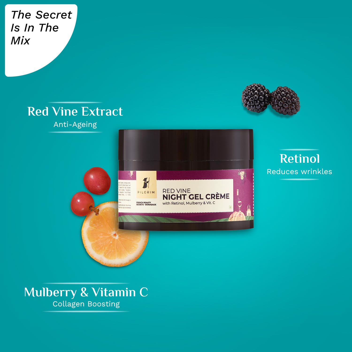 Pilgrim French Red Vine Anti Aging Night Cream with Retinol, Mulberry & Vitamin C For Glowing Skin & Skin Repair