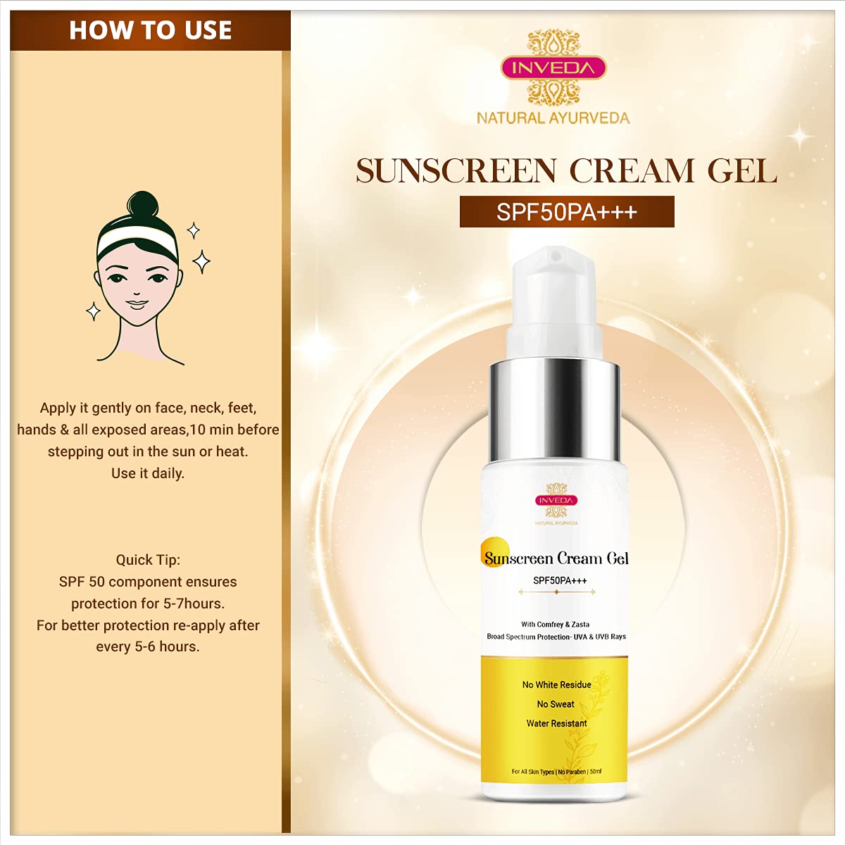 Inveda Sunscreen Cream Gel SPF 50 PA