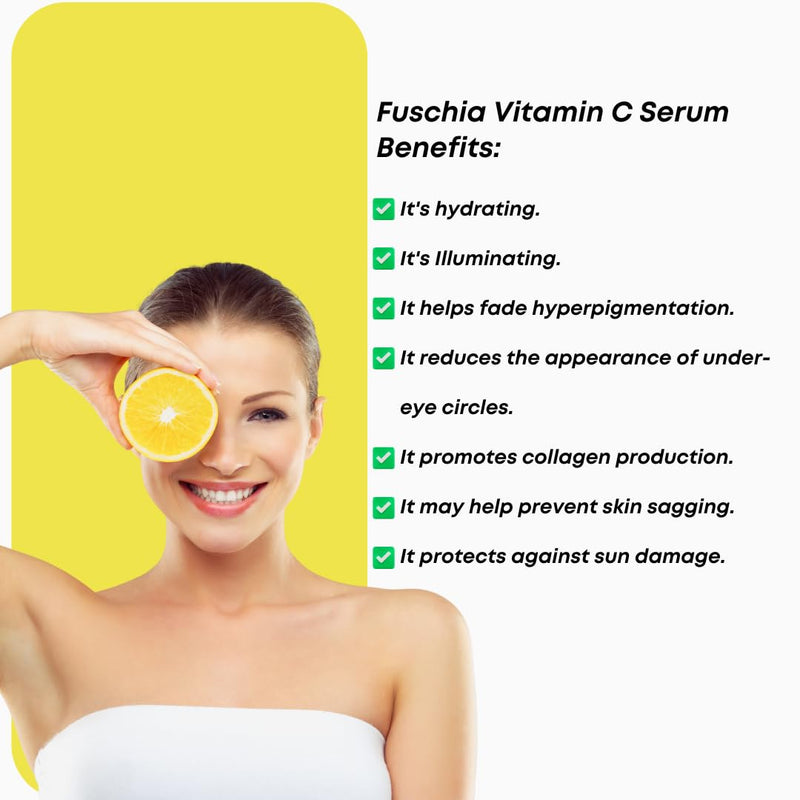 Fuschia Vitamin C Serum | for Illuminating Skin | Anti-Ageing | with Vit C 10% | Kojic Acid 1% | Ferulic Acid 1%