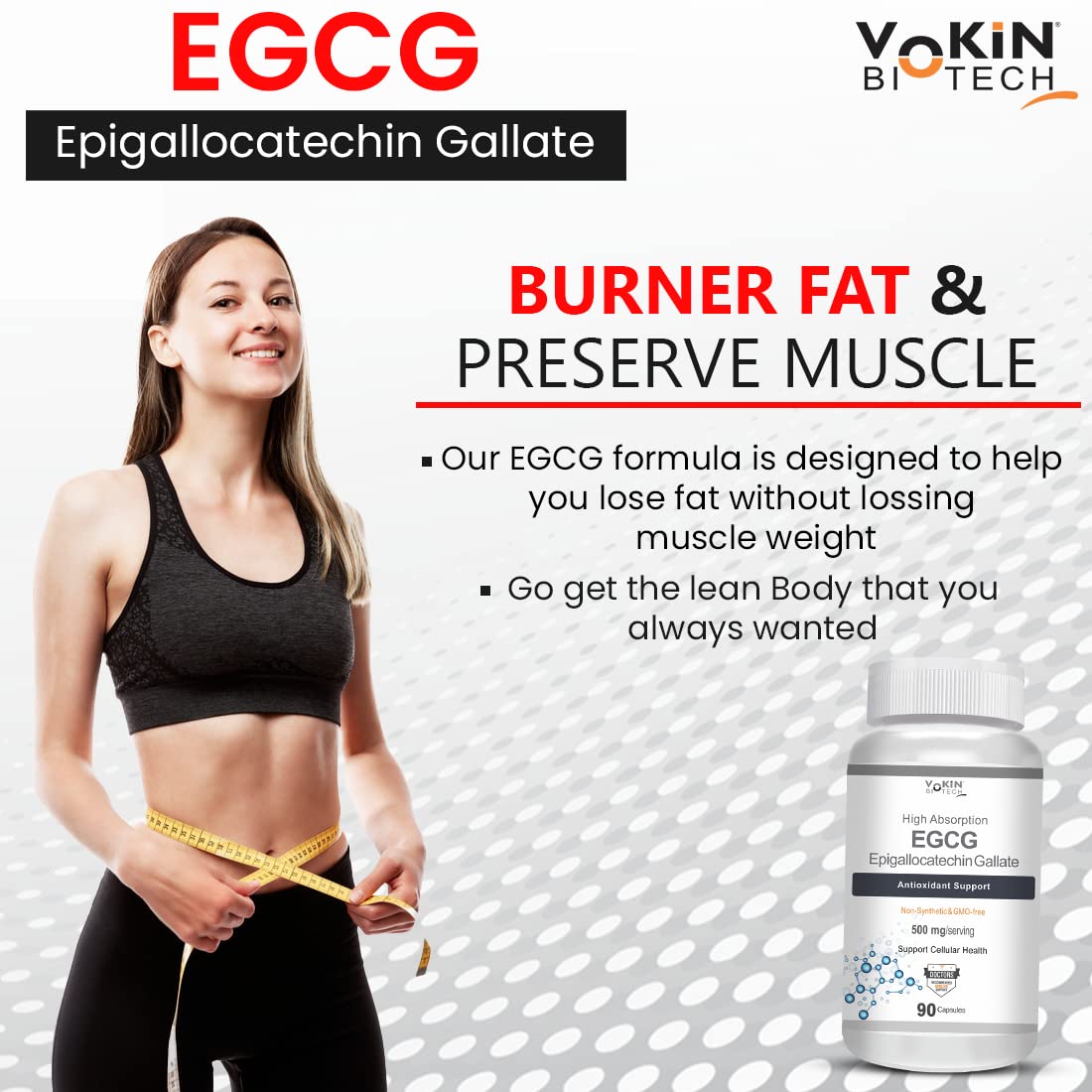 Vokin Biotech EGCG from Green Tea Leaf Extract 500mg EGCG - Antioxidant Support