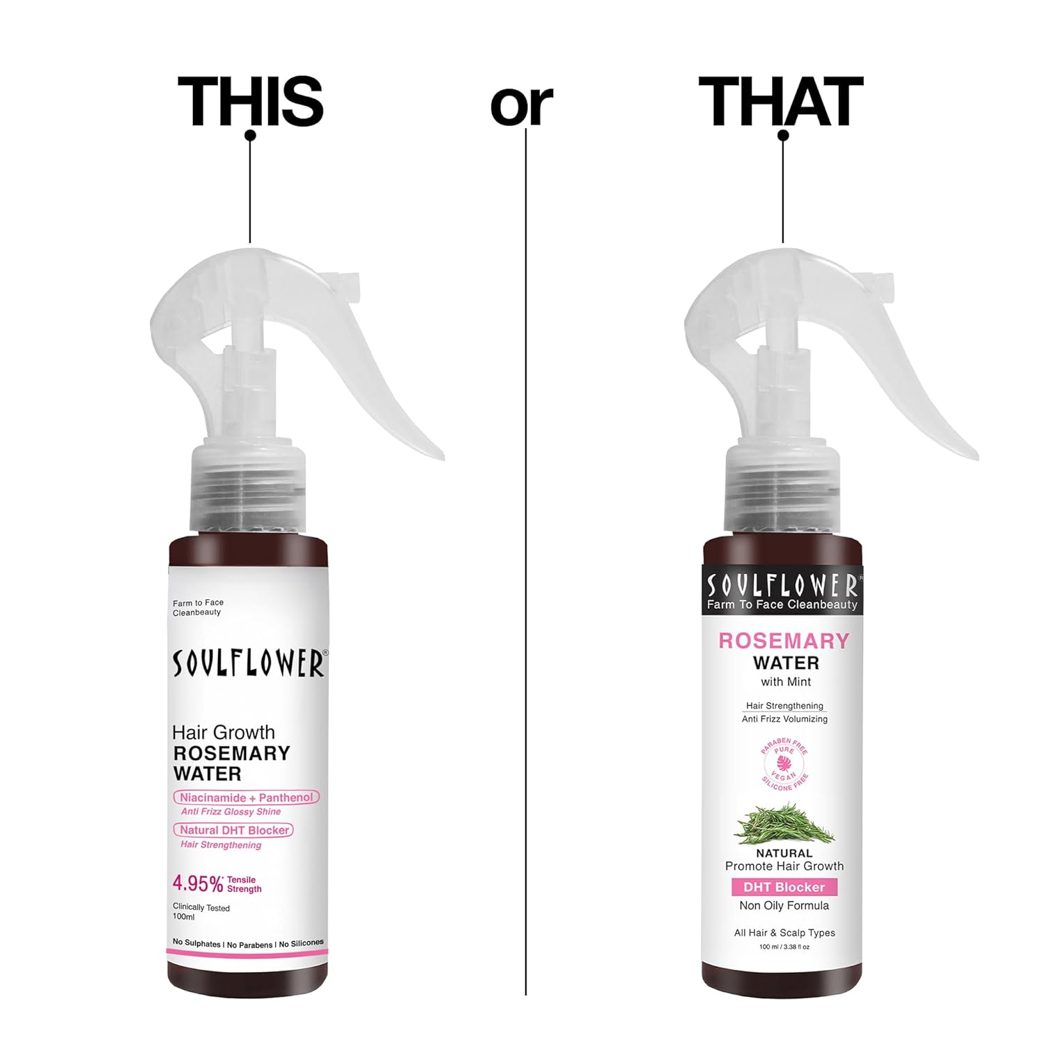 Soulflower Rosemary Water Spray with Mint For Hair growth, Hair fall control, Scalp health, Hair damage protection, Anti frizz