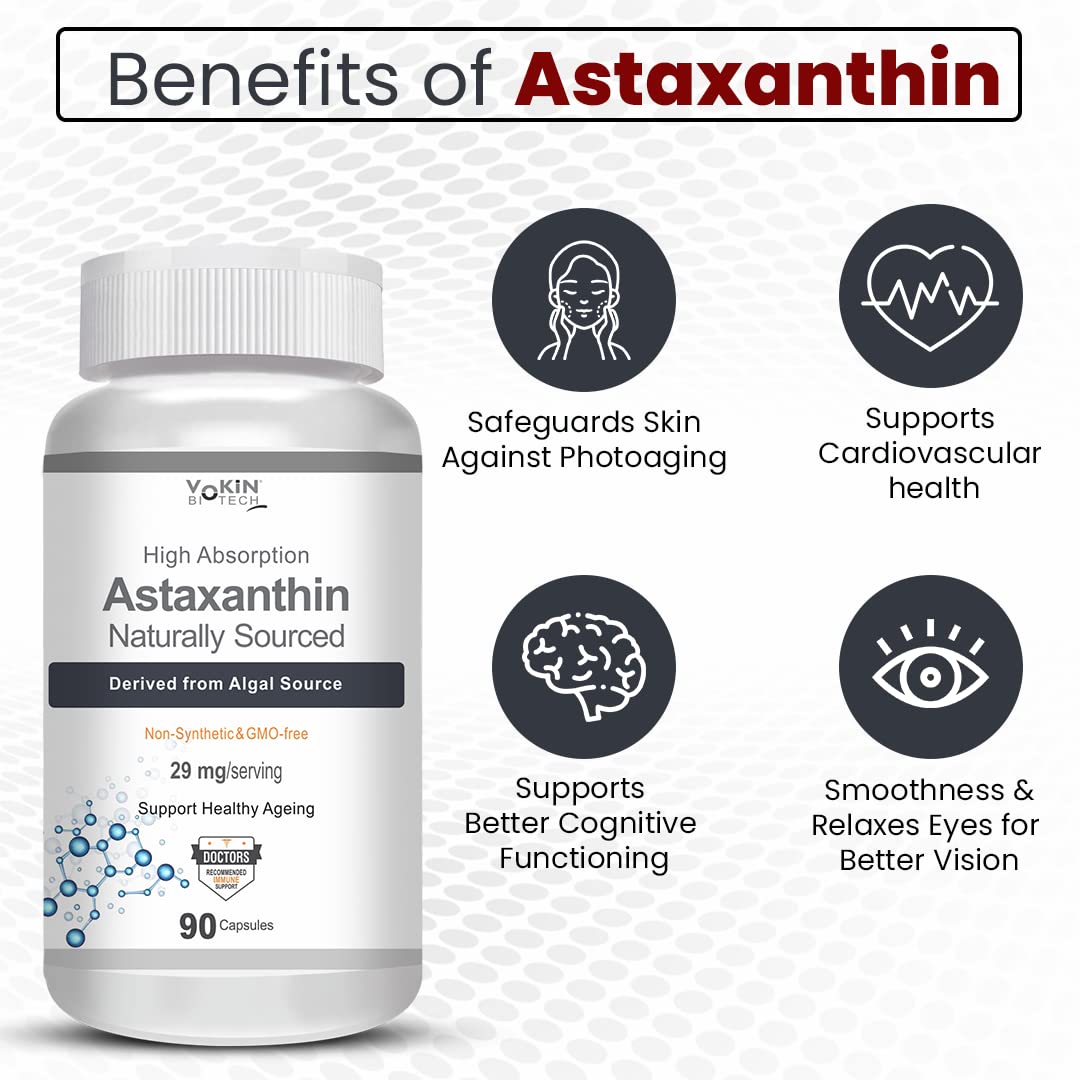 Vokin Biotech Astaxanthin 29mg - Naturally Sourced from Algae - Non-Synthetic - Best or Healthy Ageing