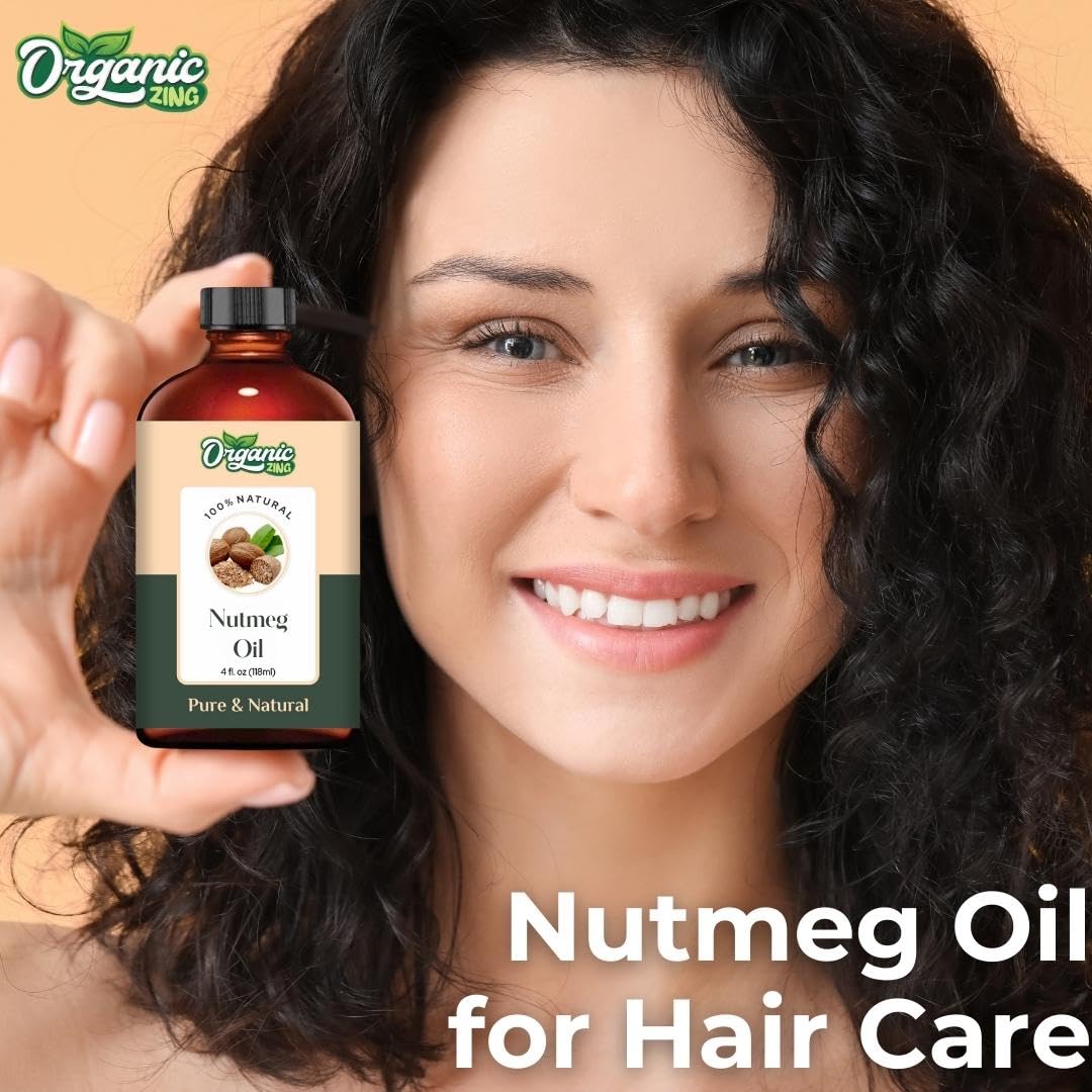 Organic Zing Nutmeg (Myristica Fragrans) Oil | Pure & Natural Essential Oil for Aroma, Diffusers, Skincare & Hair Care
